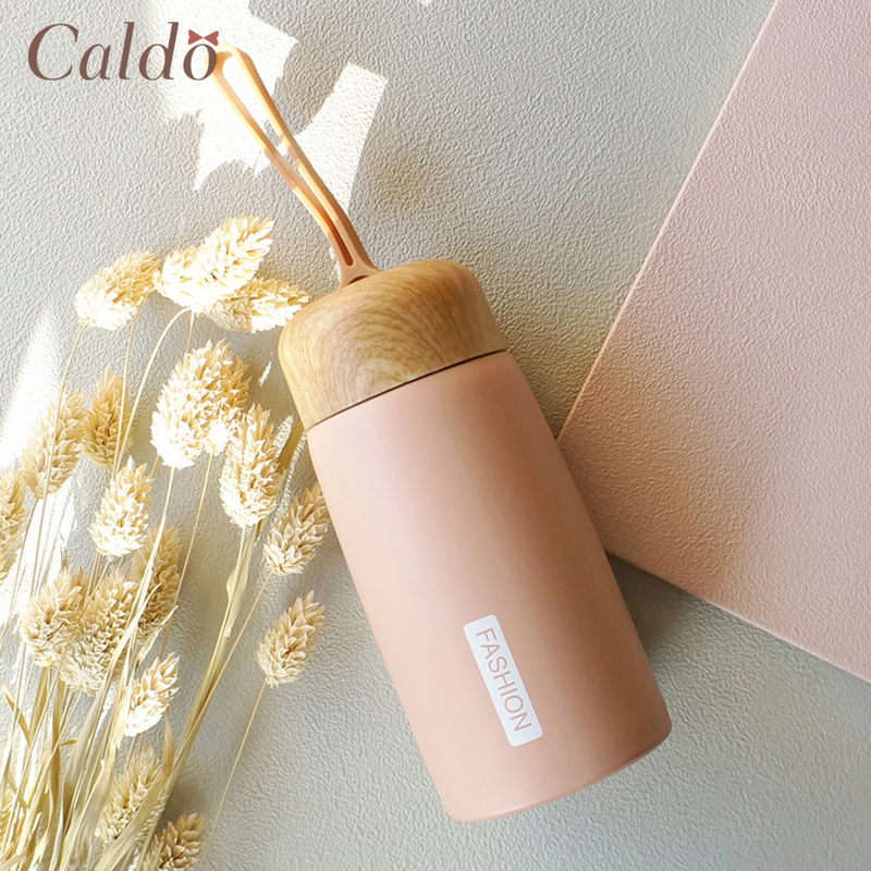 [ Caldo卡朵 ] 木紋蓋不鏽鋼保溫瓶(附提把)260ml-粉橘, , large