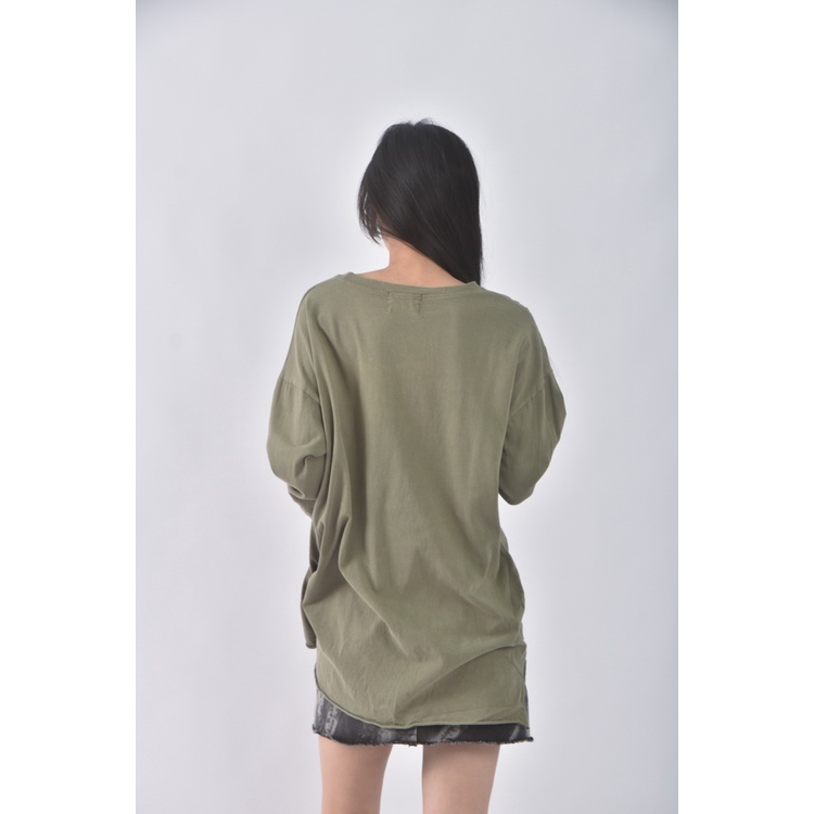 (XL) slate studios韓牌棉質圓領綠色長袖上衣二手衣, , large