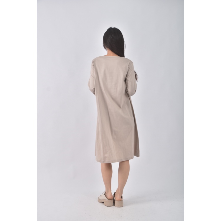 (S) uniqlo質感棉質純棉杏色洋裝二手衣, , large