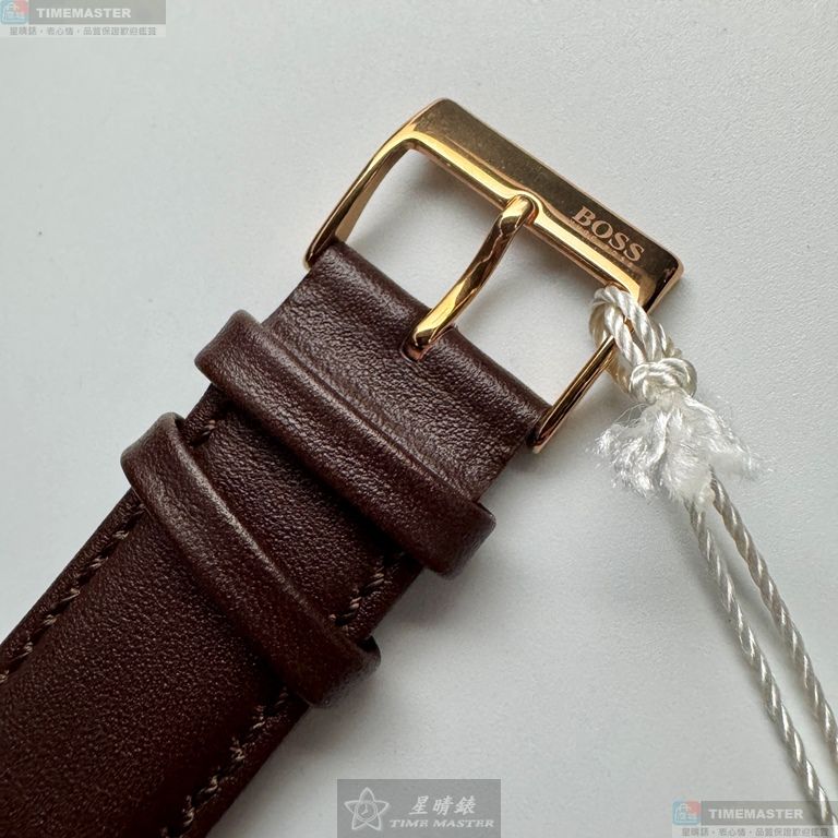[星晴錶業]BOSS手錶,44mm,HB1513496黑色錶面玫瑰金錶殼咖啡色真皮皮革錶帶款, , large