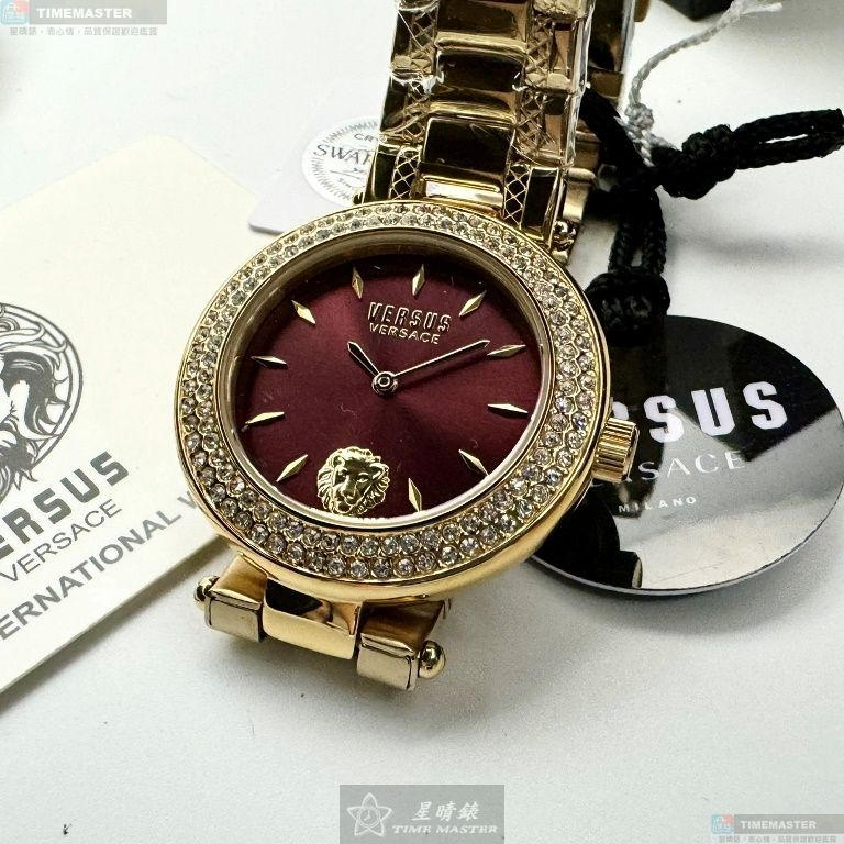 [星晴錶業]VERSUS VERSACE手錶,36mm,VV00367桃紅錶面金色錶殼金色精鋼錶帶款, , large