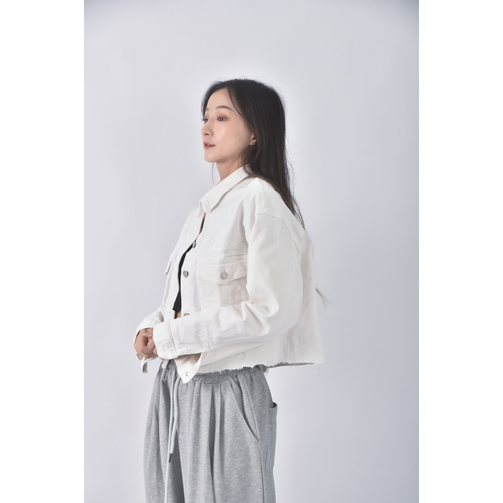 (XL) 【作珩私服】by pink韓牌丹寧牛仔質感素面白色外套二手衣, , large