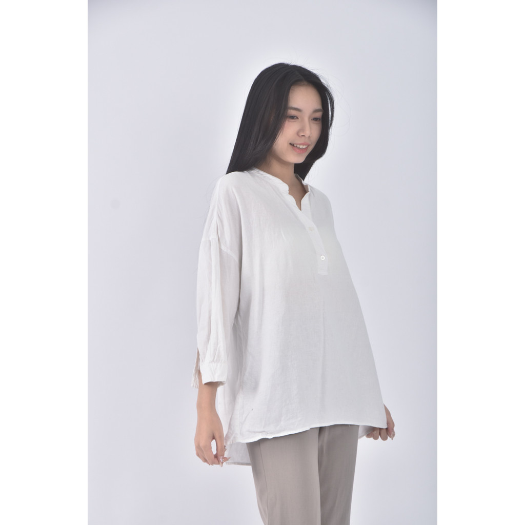 (XL) net質感亞麻五分白色長袖上衣二手衣, , large