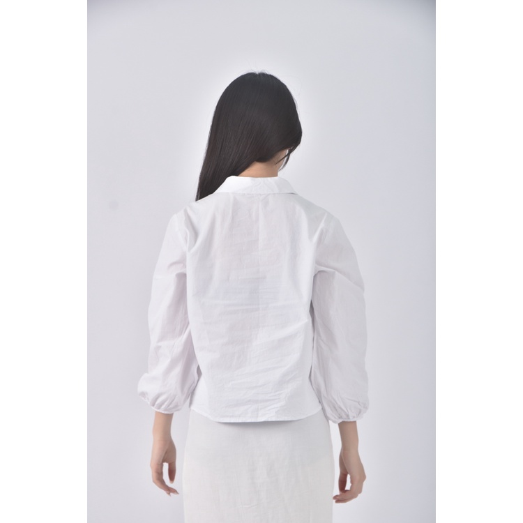 (S) mini matters質感修身短版棉質純綿白色長袖上衣二手衣, , large