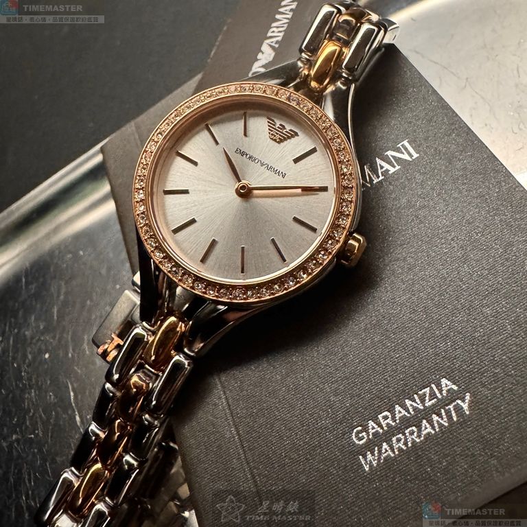 [星晴錶業]ARMANI手錶,28mm,AR00084銀白色錶面玫瑰金錶殼金銀相間精鋼錶帶款, , large
