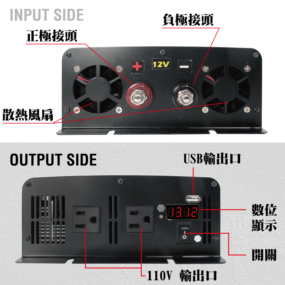 【CSP】Power converter + deep cycle battery pack sine wave UXC50-12IFR + 1000W power converter 12V to 110V inverter + 12V50Ah battery, , large