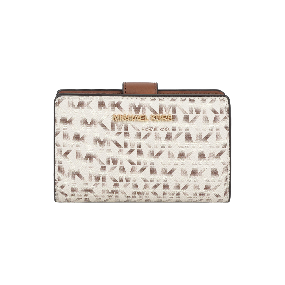 Michael Kors 金字Logo 滿版塗層帆布釦式中夾(香草白), , large