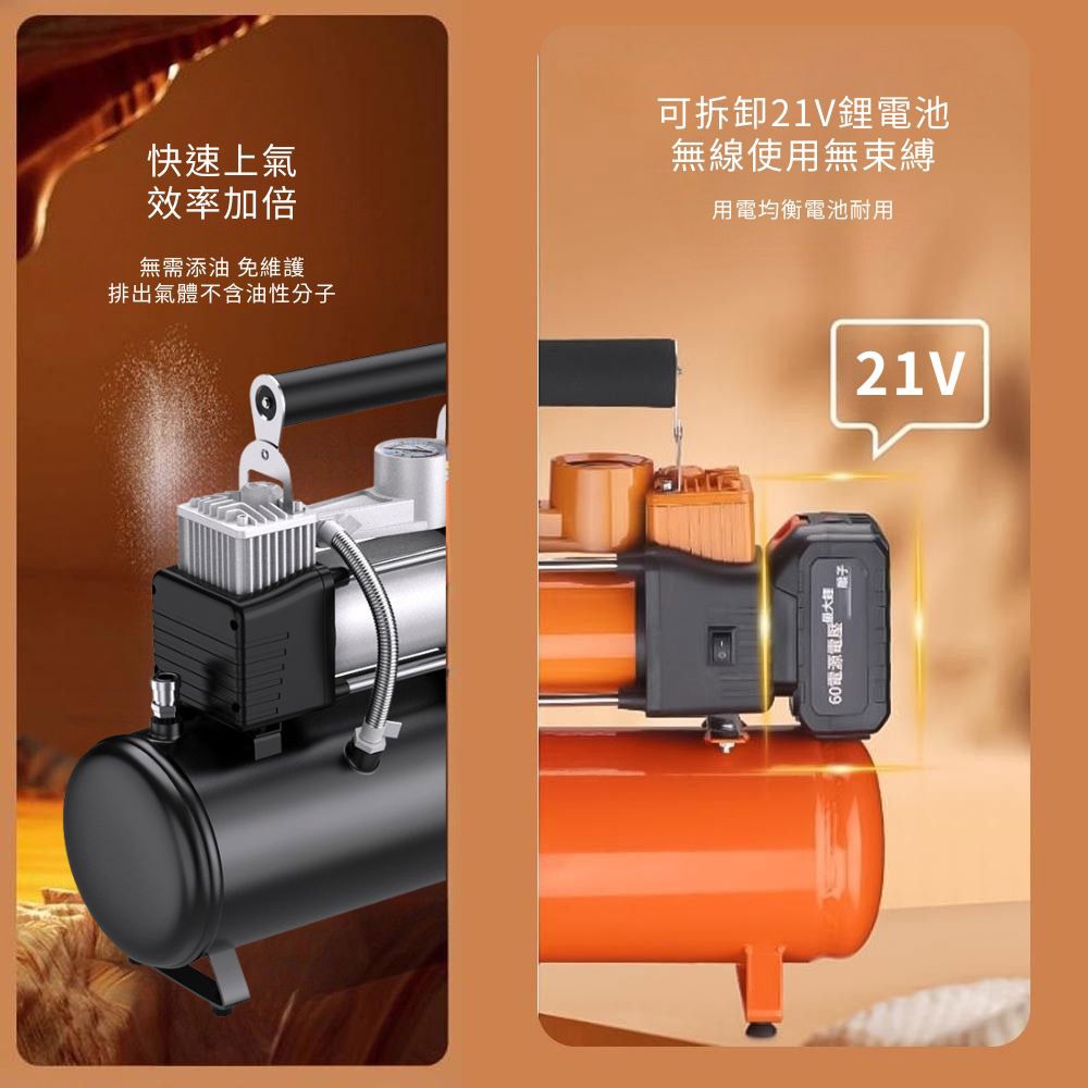 21V rechargeable 6L air compressor, 10 batteries, 1 charger, and accessories (random color)., , large