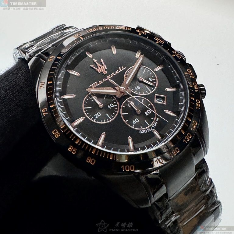 [星晴錶業]MASERATI手錶,46mm,R8873612048黑色錶面黑錶殼深黑色精鋼錶帶款, , large