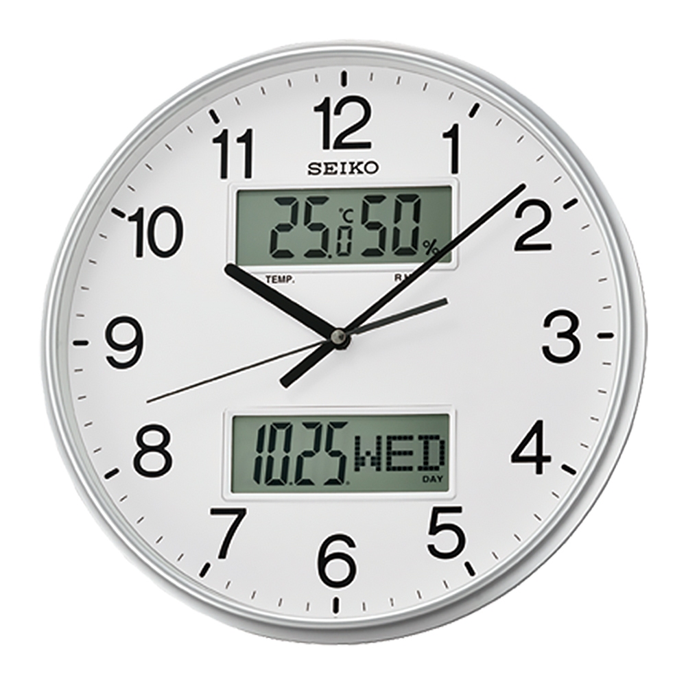 SEIKO 精工 雙顯日期/溫度/濕度多合一掛鐘 時鐘 QXL013S
