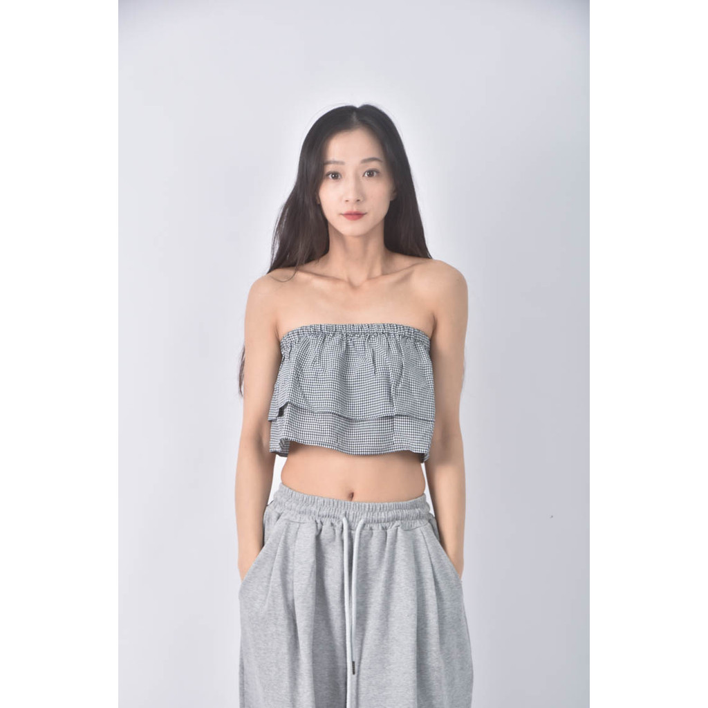 (XS（含）以下) club monaco質感網格平口黑色上衣二手衣, , large