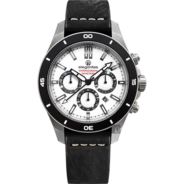 elegantsis JT65R 騎士系列三眼計時腕錶-白x黑/48mm ELJT65R-6W01LC, , large