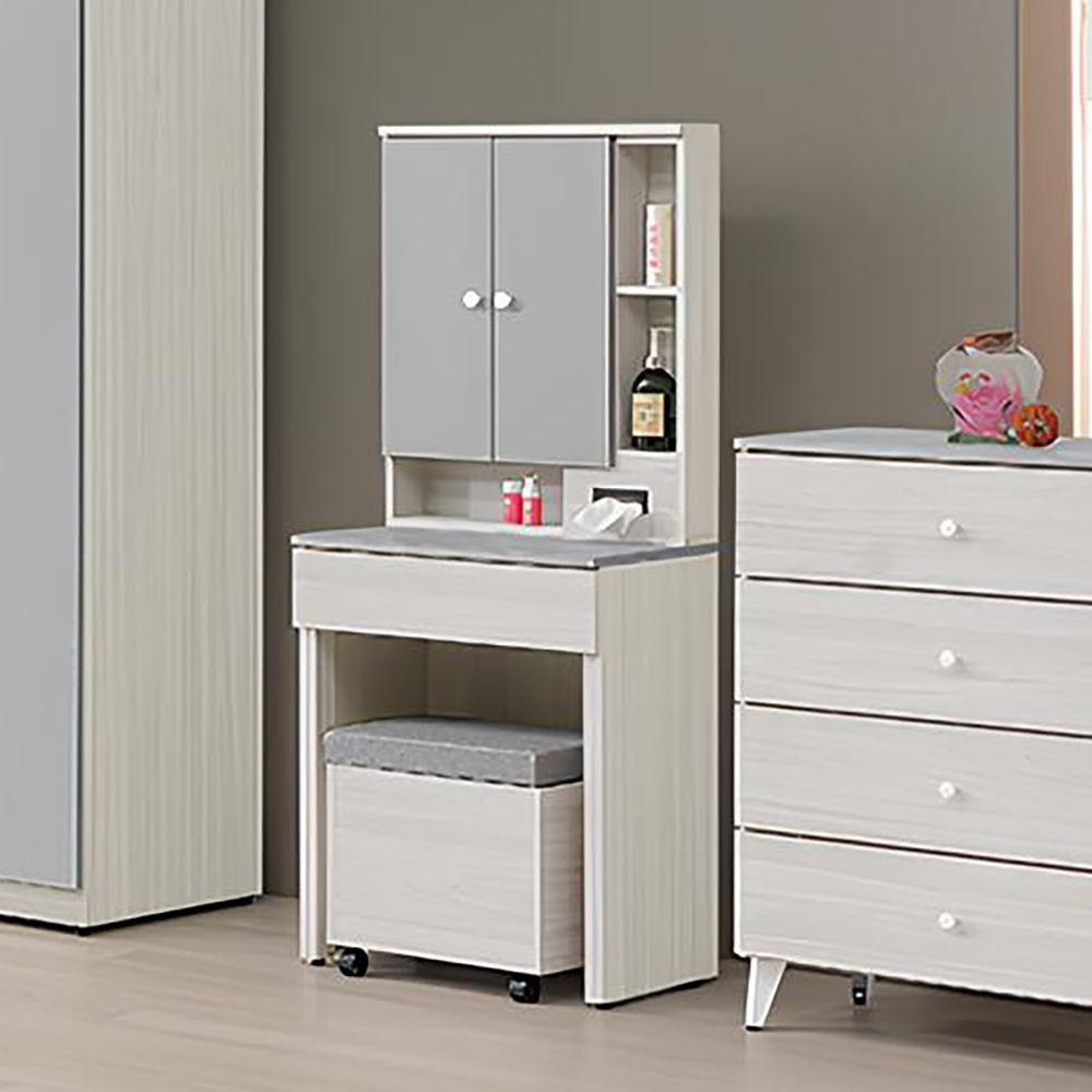 【Hampton 漢汀堡】凱拉白榆木2尺鏡台-含椅, , large