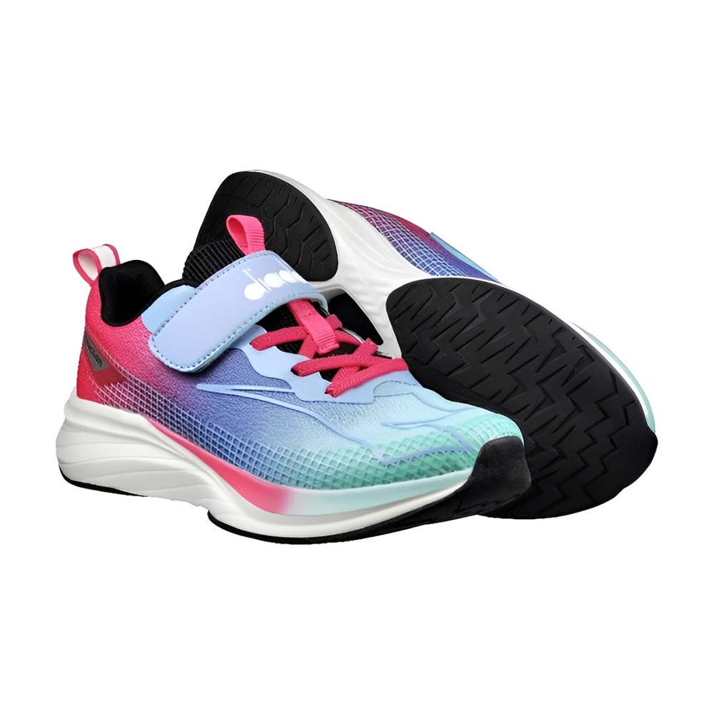 DIADORA迪亞多那 大童專業慢跑鞋 童運動鞋 童鞋 寬楦 輕量 透氣 保護後跟 吸震 反彈 抗菌 除臭 黑藍 藍粉, , large