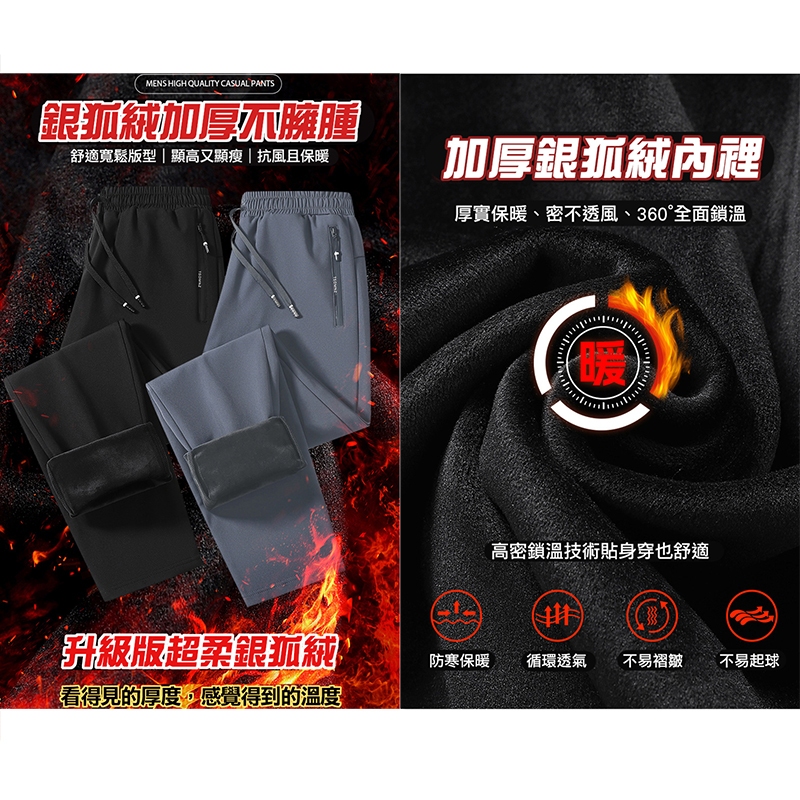 大尺碼-加絨 防水 防風 束口 休閒長褲-黑/灰-0204192, , large