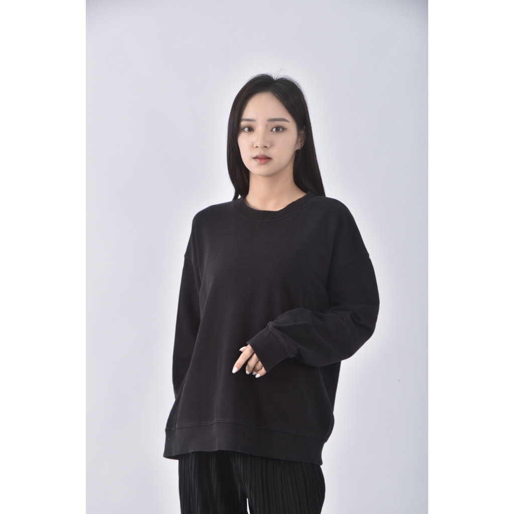 (XL) gu棉質簡約黑色長袖上衣二手衣, , large