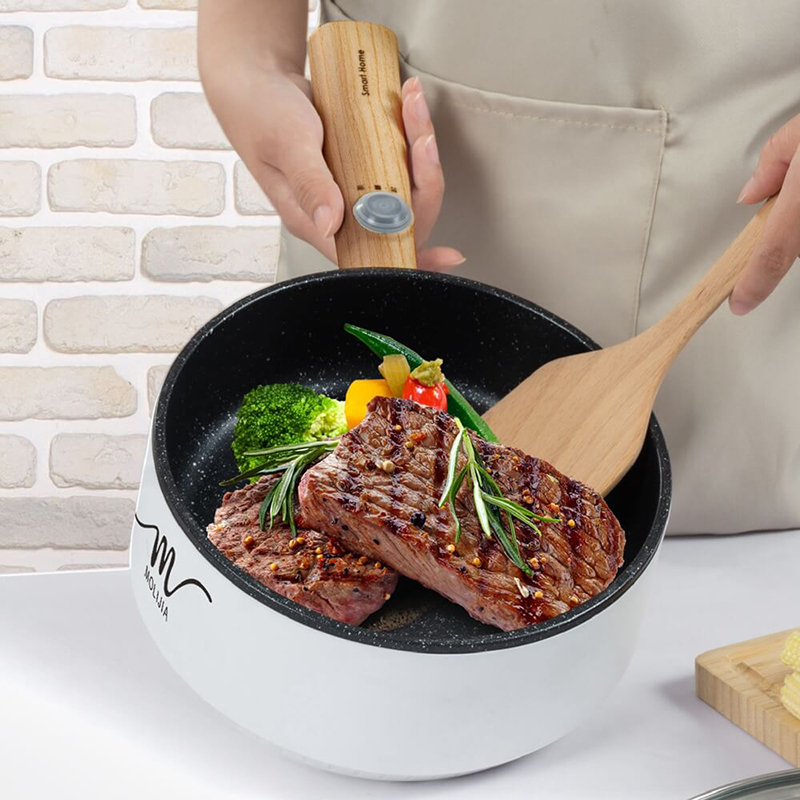 【MOLIJIA 魔力家】1.6L-M18多功能美食料理不沾電火快煮烹飪鍋-白木紋, , large