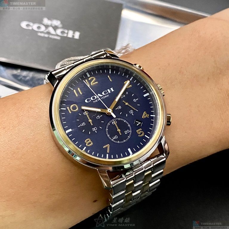 [星晴錶業]COACH手錶,42mm,CH00122寶藍色錶面金銀錶殼金銀相間精鋼錶帶款, , large