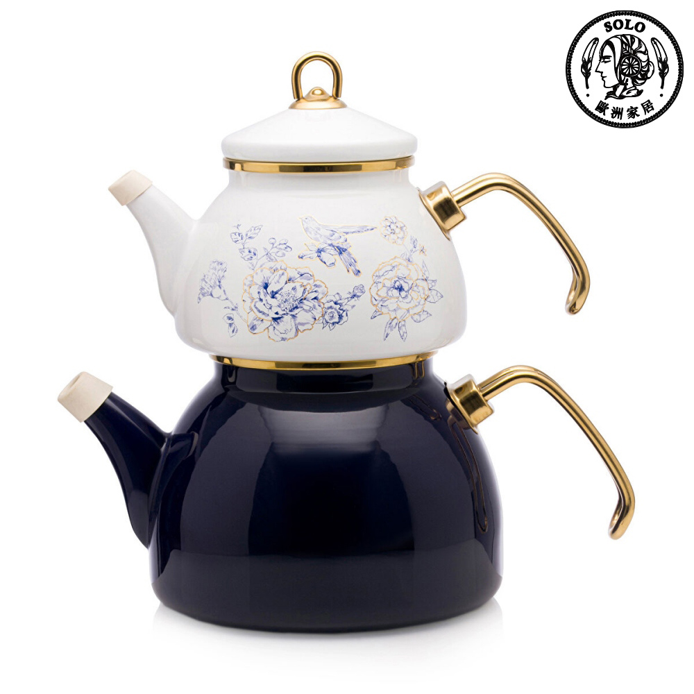 【SOLO歐洲家居】LCW Home 土耳其製 藍瓷花 琺瑯壺 子母茶壺 1.1L＋2.3L, , large