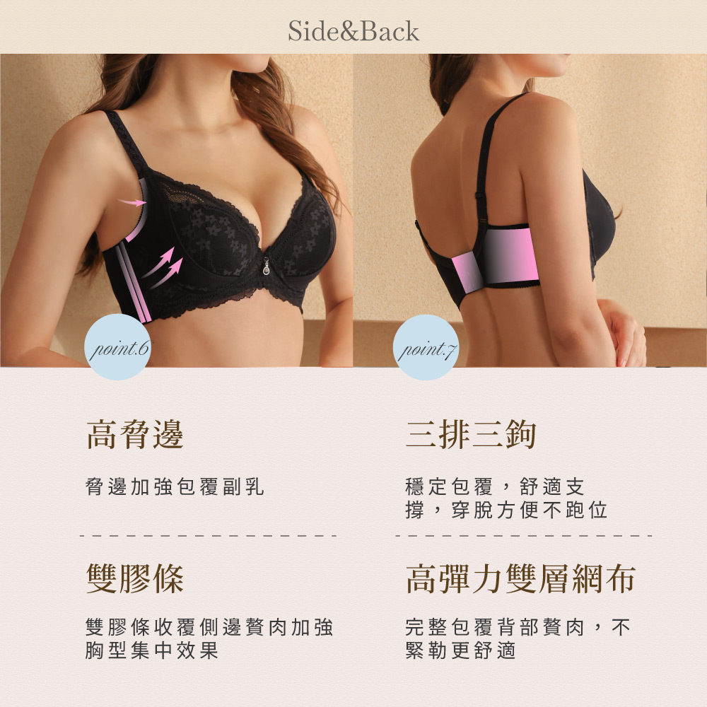 【Clany可蘭霓】 澎然升級 抑菌石墨烯軟鋼圈調整型BCD內衣｜低脊心.集中包副乳.蕾絲內衣 8071-63 質感黑, , large