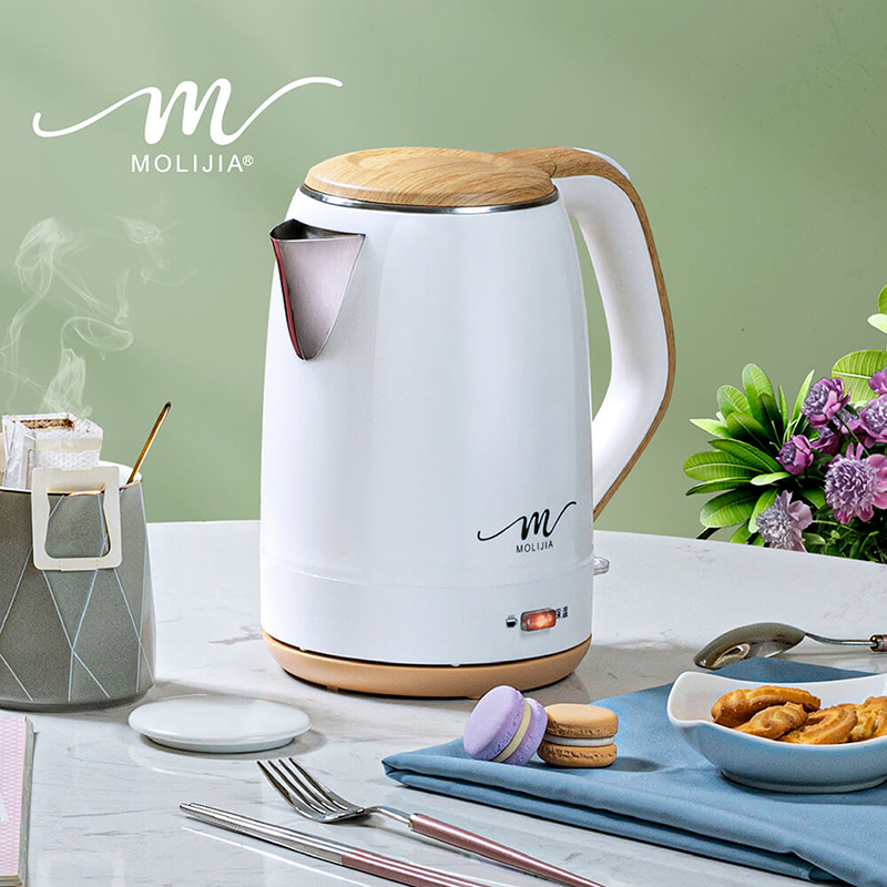 【MOLIJIA 魔力家】M27雙層防燙快煮壺1.9公升-白木紋/保溫型/電熱水壺/電茶壺, , large