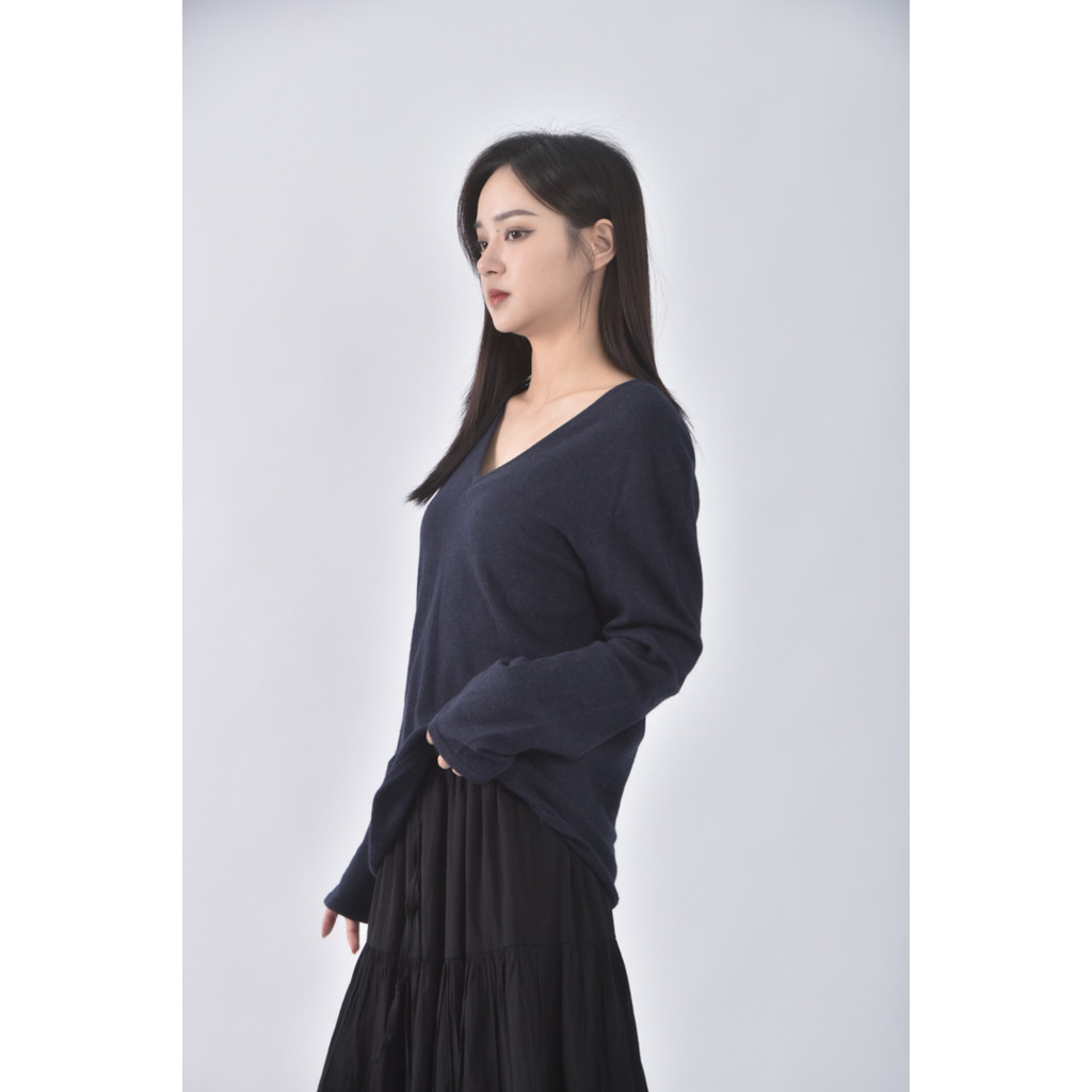(S) giordano ladies質感羊毛V領藍色長袖上衣二手衣, , large