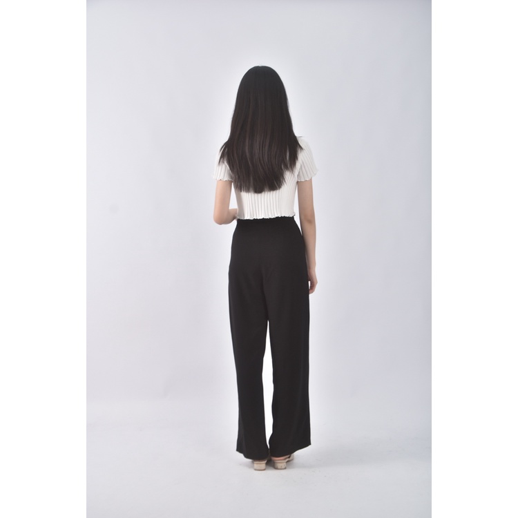 (L) mini closet韓牌高腰寬鬆黑色長褲二手衣, , large