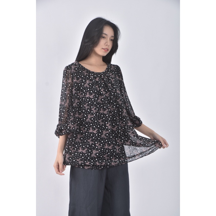 (XL) 點點黑色長袖上衣二手衣, , large