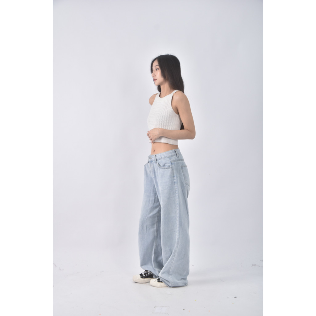 (XL) ks fashion高腰丹寧牛仔寬版藍色長褲二手衣, , large