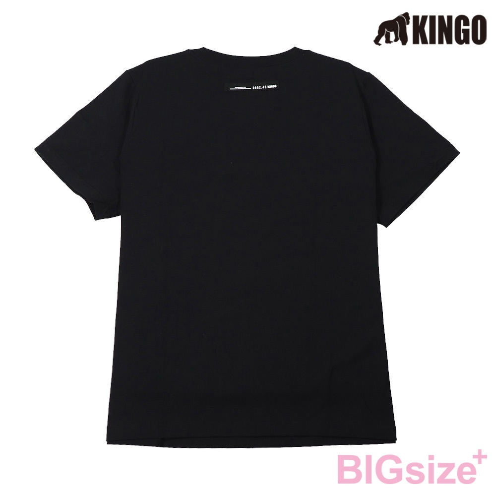 KINGO-大尺碼-女款 圓領T恤-黑-414134, , large