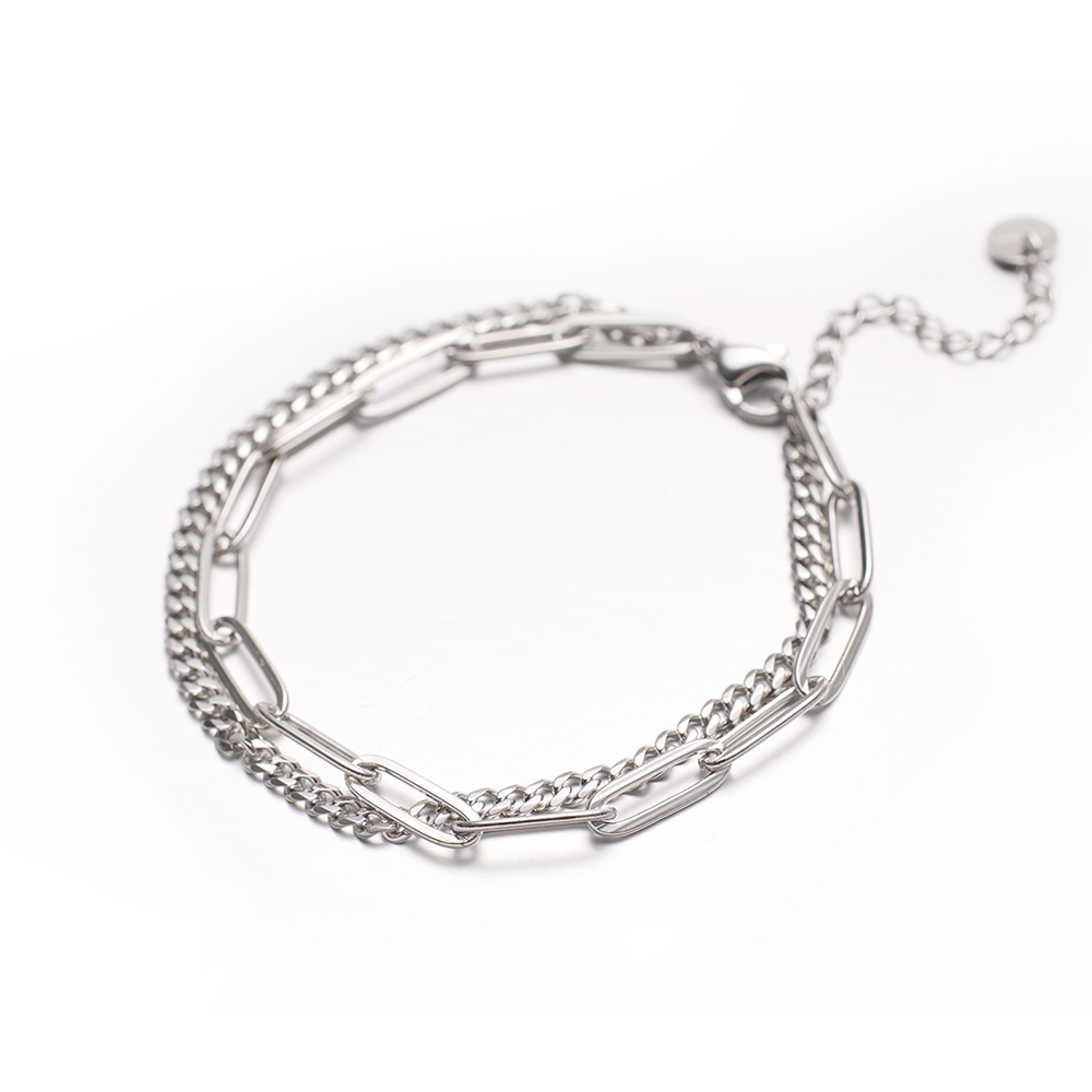 ULOO Glimmer 優雅雙層次設計手鍊-銀色 UB2000320, , large