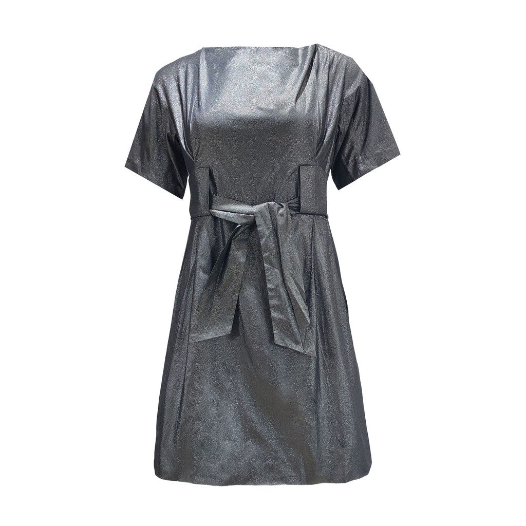 Lizzy太空灰光澤感腰綁帶洋裝, , large