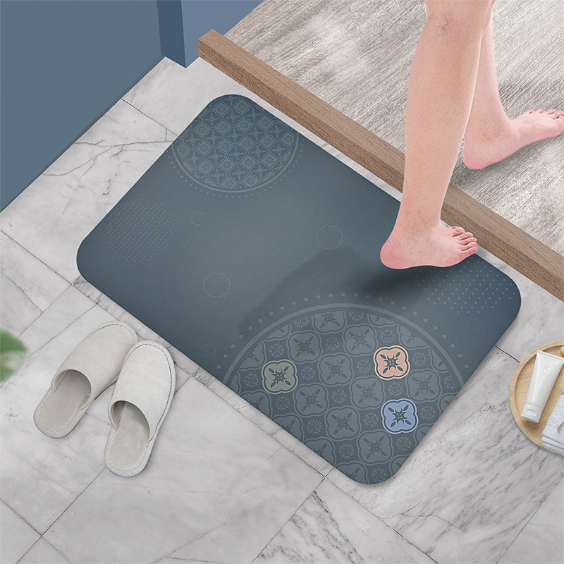 【Monster】 Soft Diatomaceous Earth Printed Mat – Begonia Window Blossom Series (58x38cm) – Begonia Blue, , large