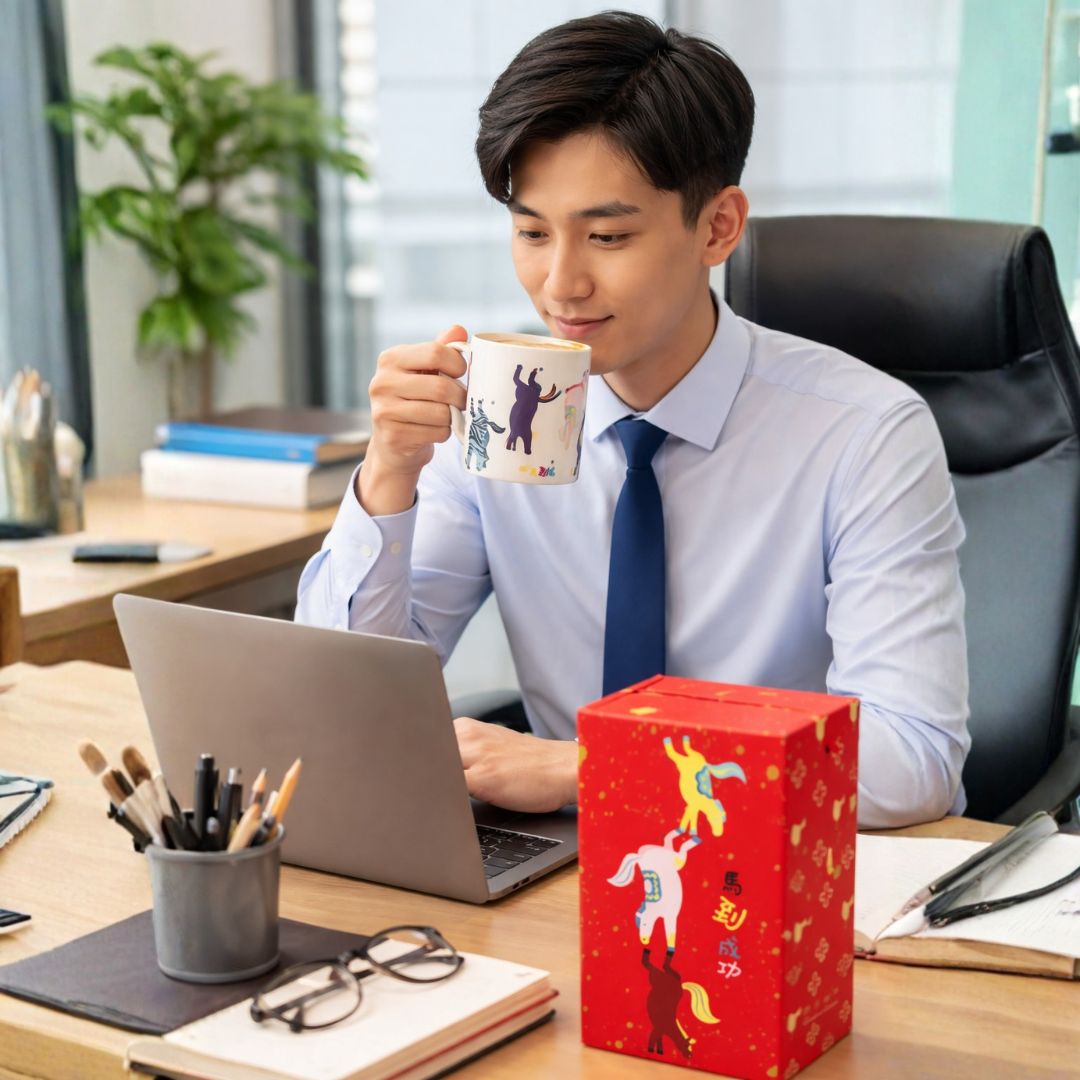 FOODHO Lucky Horse Gift Box: Mug + 3 GABA Calm Drip Coffee Packs, , large