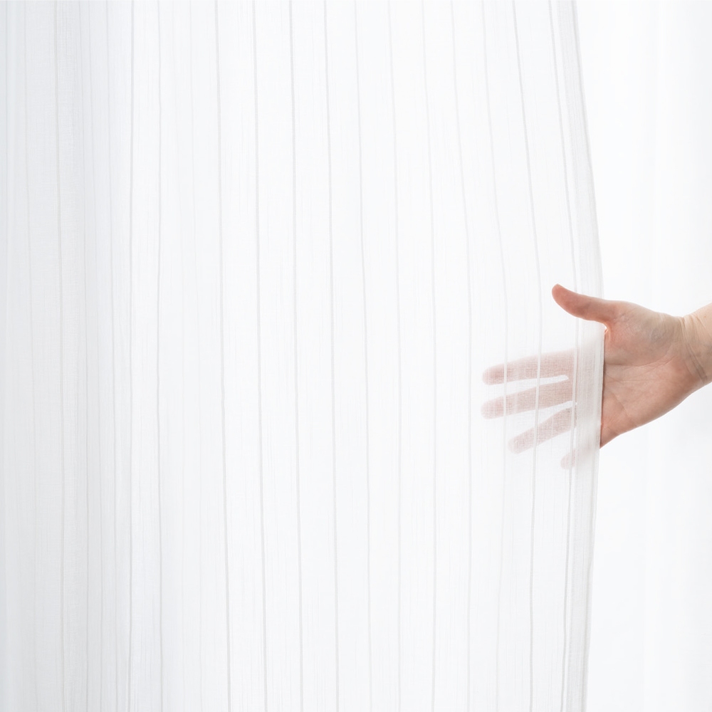 Ready-Made Sheer Curtains – Set of 2 Panels – "Snow White Stripes" – Width 100cm, Height 163/208/238cm – Made in Taiwan – White Color – Vertical Stripes – Machine Washable, , large