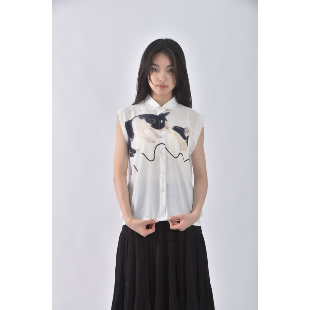 (L) for u韓牌質感貓咪白色上衣二手衣, , large