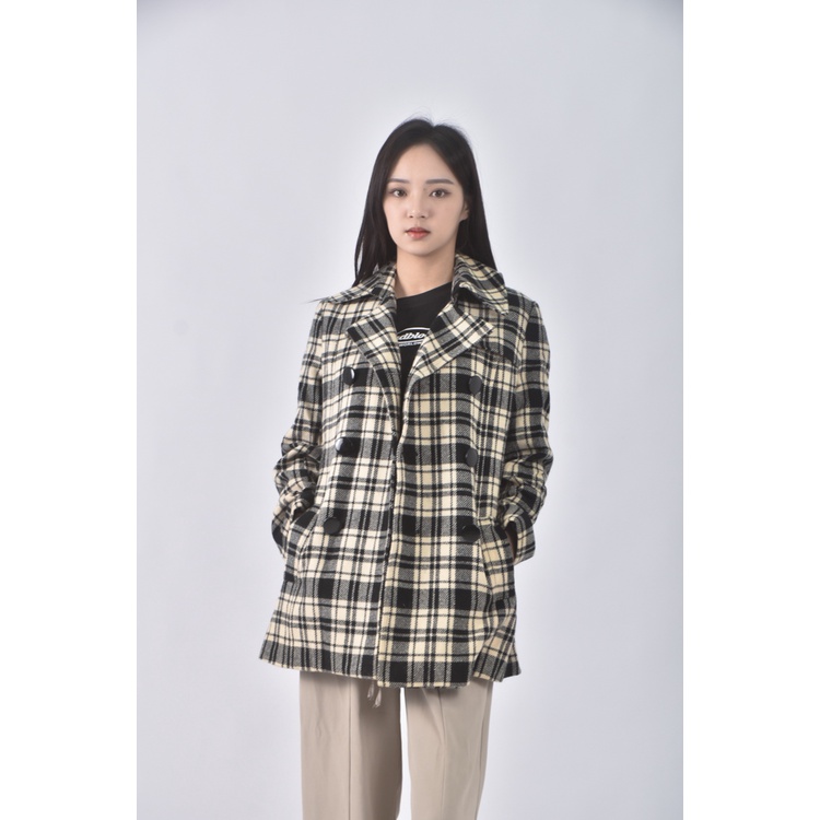 (S) nice claup co ltd質感格紋黑色綁帶外套二手衣, , large