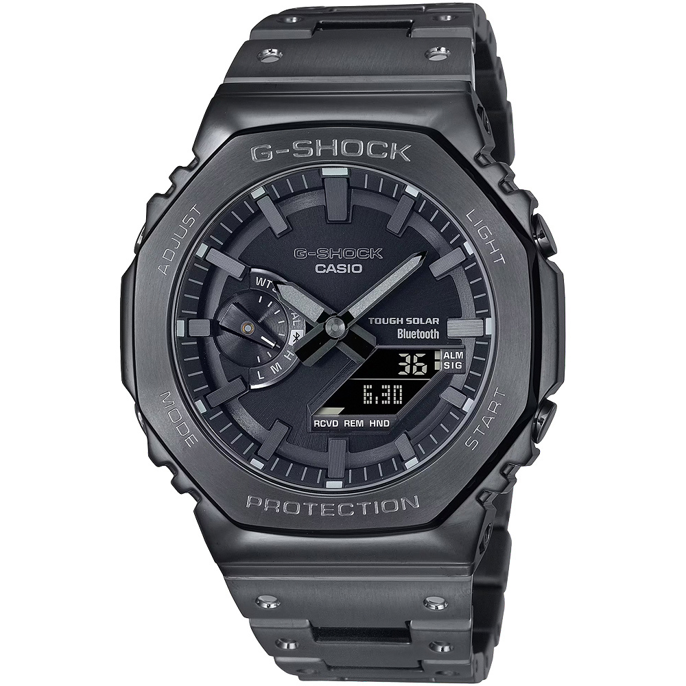 CASIO 卡西歐 G-SHOCK八角 全金屬版 太陽能藍芽雙顯手錶-黑 GM-B2100BD-1A