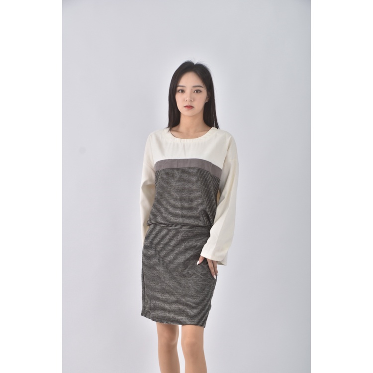(XL) 【德馨私服】w ida韓牌質感棉質拼接杏色洋裝二手衣