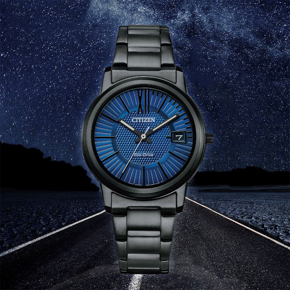 CITIZEN 星辰 光動能簡約大三針女錶-海軍藍/33.3mm FE6017-85L, , large