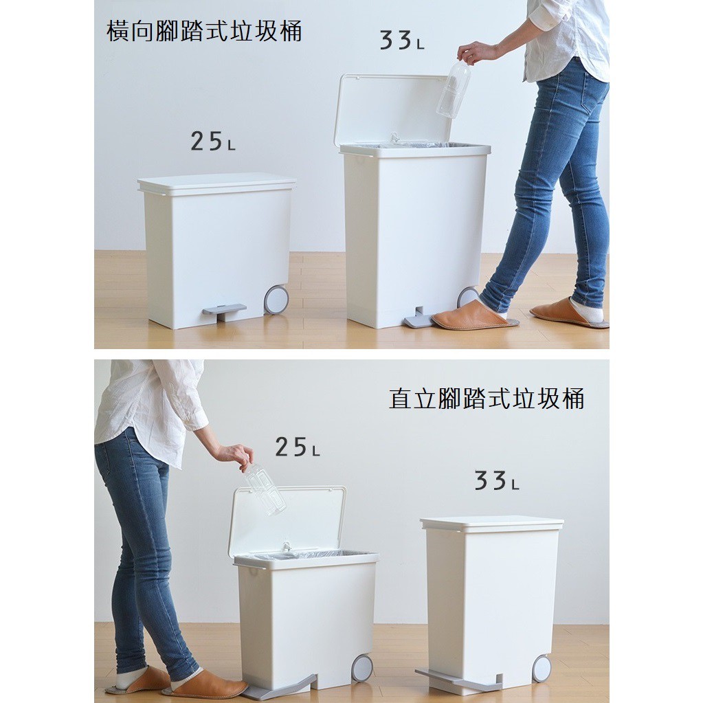 日本Like-it｜橫向式分類垃圾桶 25L-純白色 廚房 臥室 客廳 踩踏垃圾桶 分類垃圾桶 日本製造, , large