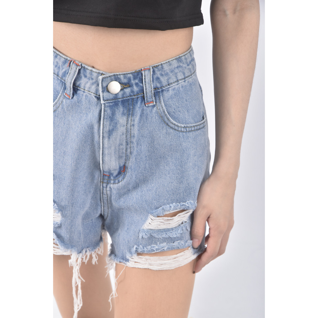 (M) le gusta高腰丹寧牛仔質感棉質藍色短褲二手衣, , large