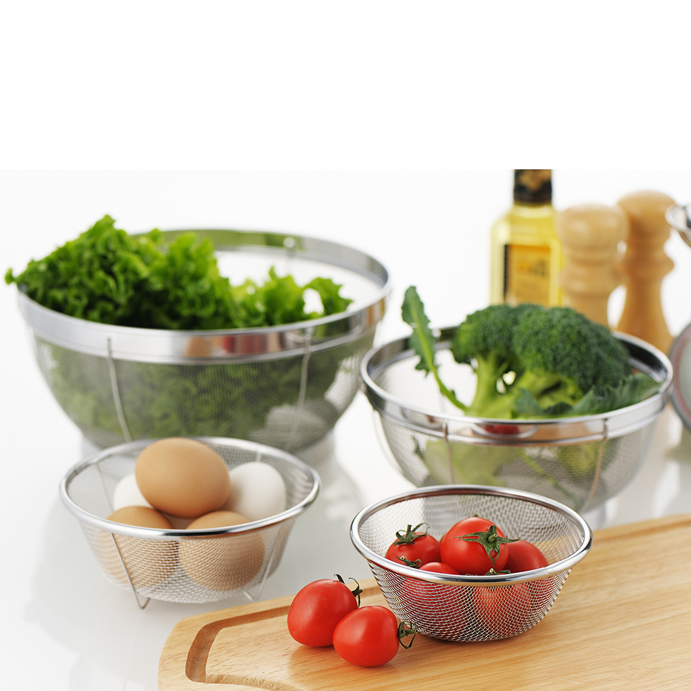 【YOSHIKAWA吉川】日本18-8不鏽鋼MIZKEAD料理濾水藍組1組4入(13/15/19/25cm)SJ3468, , large