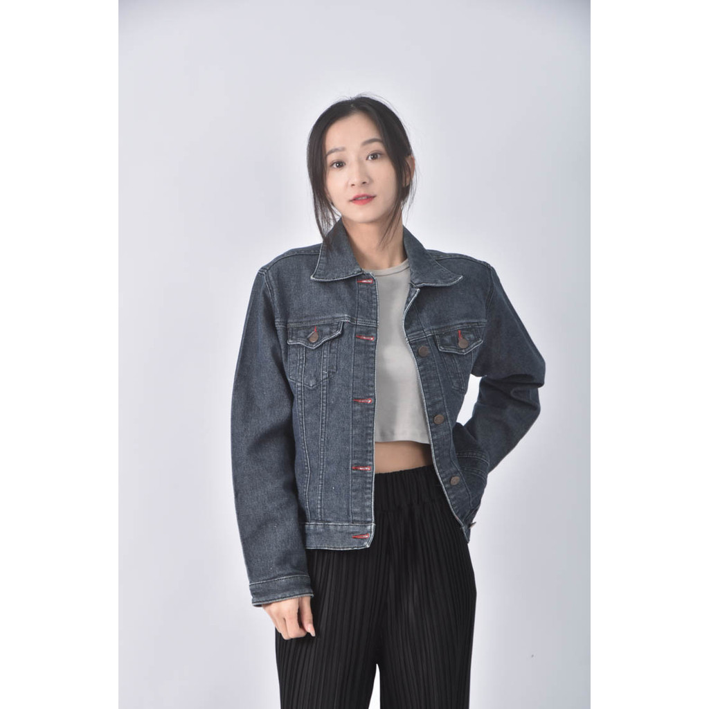 (S) lan basic jeans丹寧牛仔排扣藍色外套二手衣