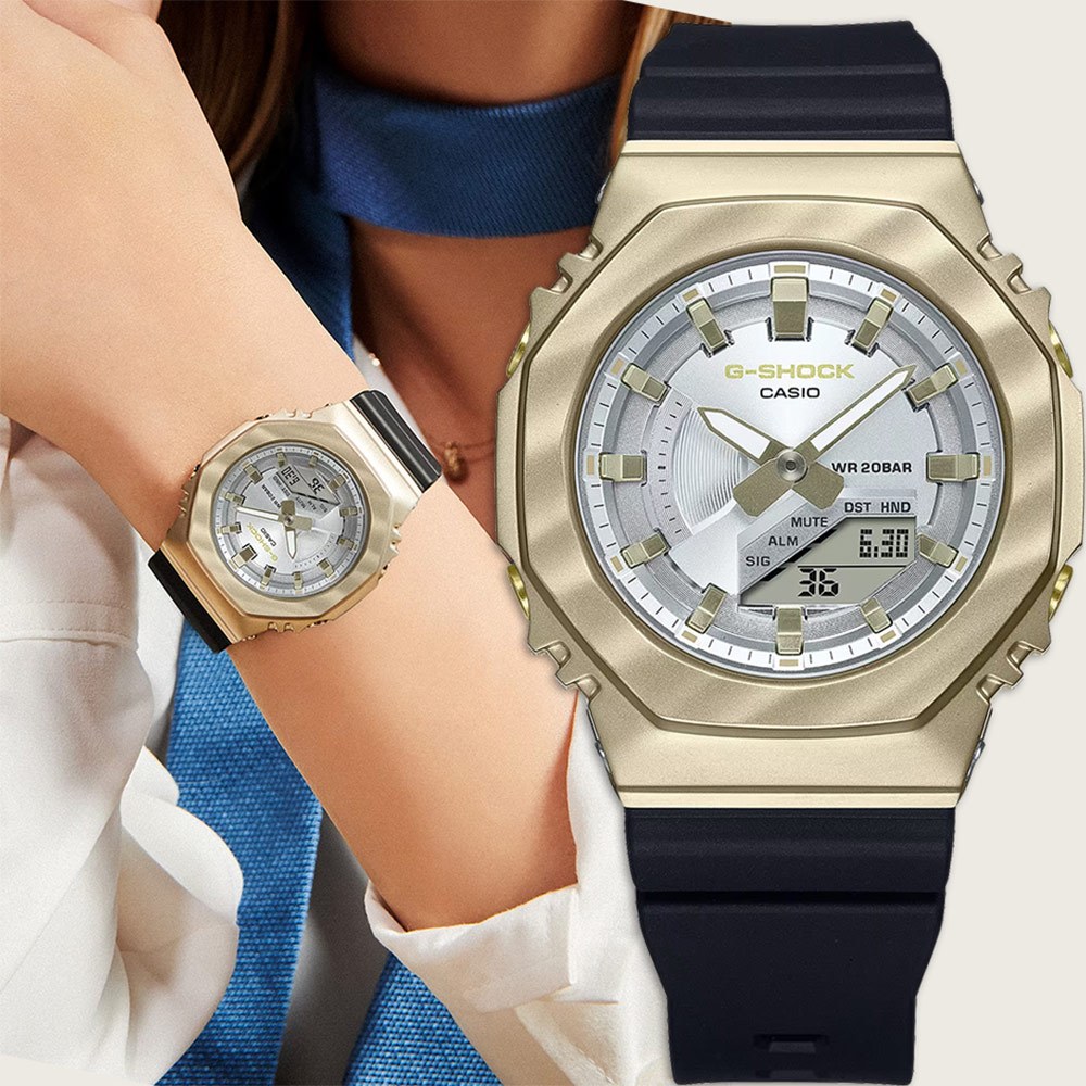 CASIO 卡西歐 G-SHOCK 八角 香檳金系列雙顯手錶 GM-S2100BC-1A, , large