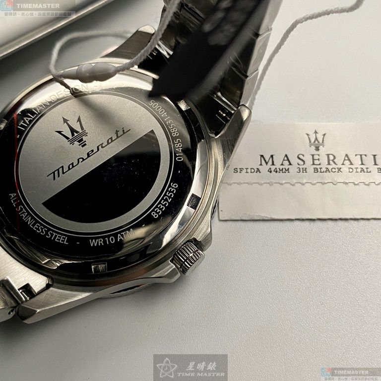 [星晴錶業]MASERATI手錶,44mm,R8853140005黑色錶面墨綠黑錶殼銀色精鋼錶帶款, , large