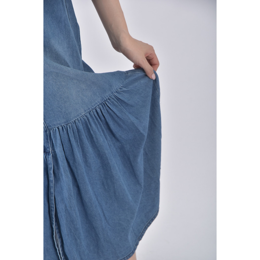 (S) nice ioi丹寧牛仔排扣傘裙藍色長裙二手衣, , large