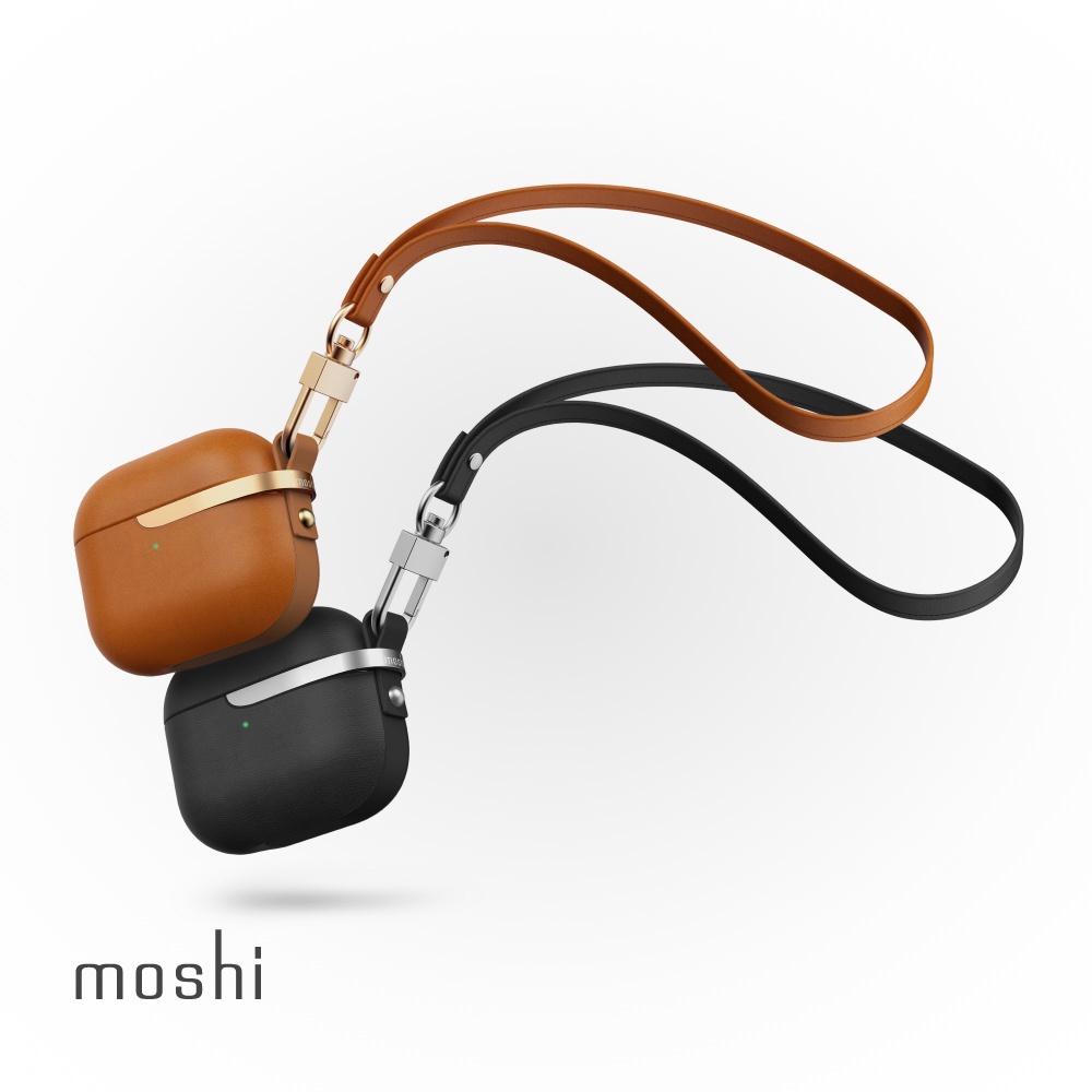 Moshi Pebbo Luxe for AirPods 3 藍牙耳機充電盒皮革保護套-炭黑, , large
