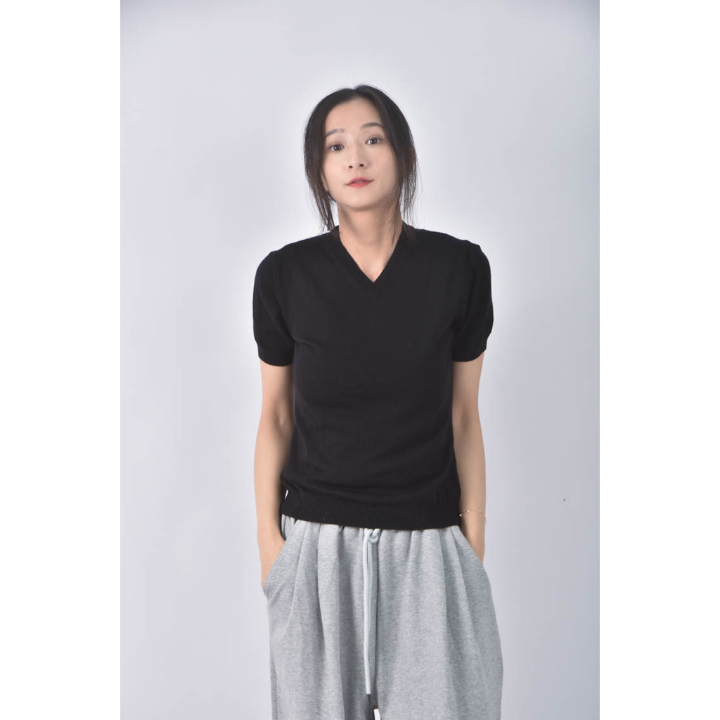 (XS（含）以下) burberryv領黑色短袖上衣二手衣