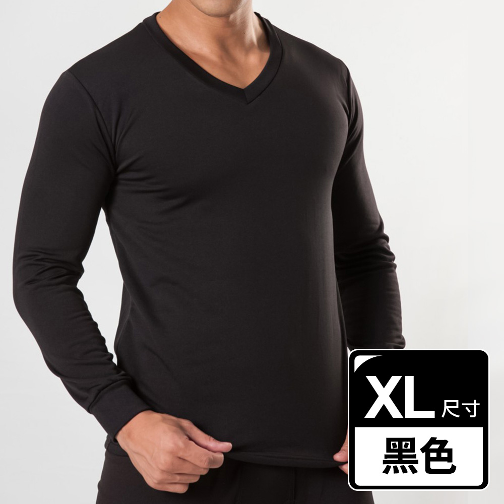 【G+居家】束口刷毛暖暖衣_V領_男款(保暖衣/機能上衣/內搭衣/素色長袖上衣/秋冬男上衣/彈性厚上衣), , large